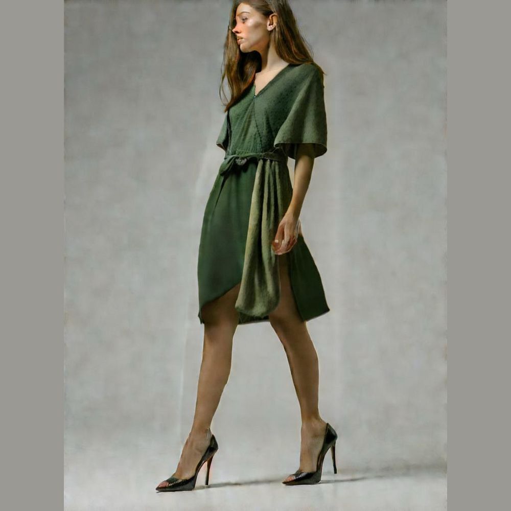 BTFBM Green Swiss Dot Midi Dress Extra Large